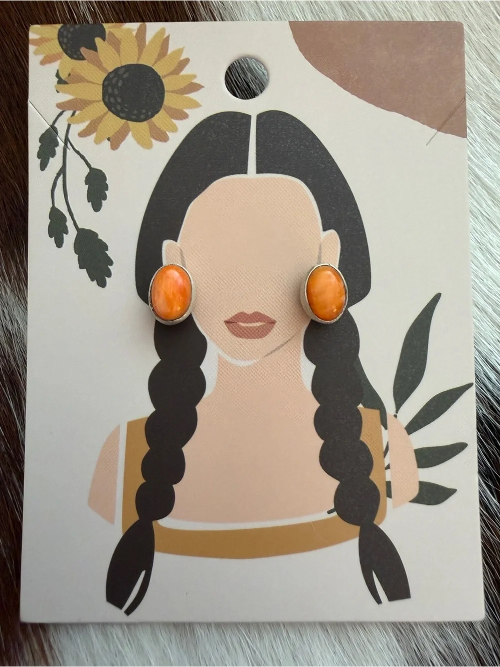 ❤️ Orange Spiny Oyster Navajo Style SouthWestern Minimalist Stud 925 Earrings - Picture 12 of 12